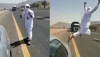 Árabe se lanza frente a camión a velocidad. Video: Instagram 'saudinews50'