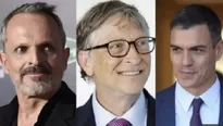 Miguel Bosé, Bill Gates y Pedro Sánchez. Foto. Agenda Setting Diario