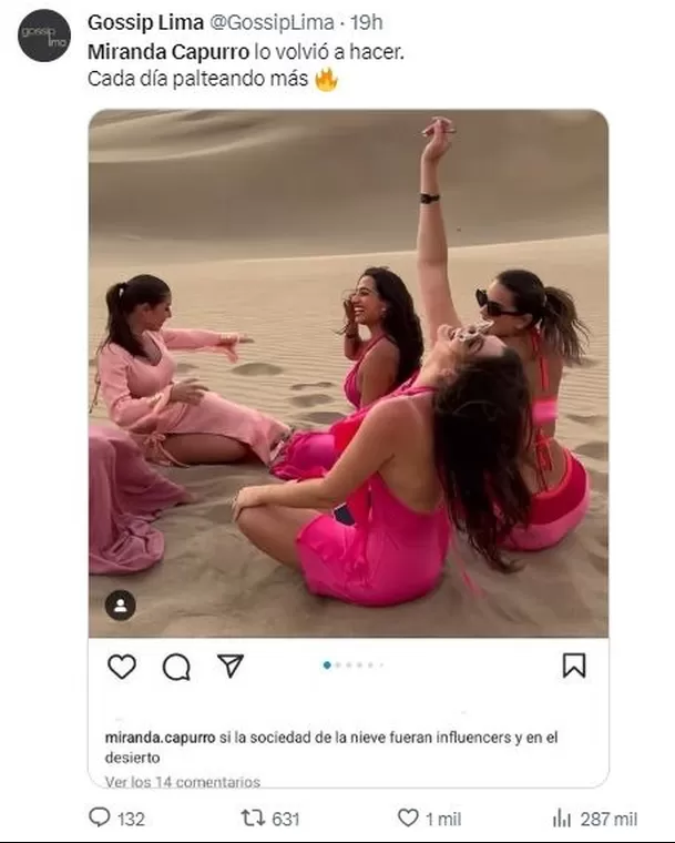 ¡No hay piedad! Miranda Capurro protagonizó polémica por desafortunado comentario / X ¡No hay piedad! Miranda Capurro protagonizó polémica por desafortunado comentario / X