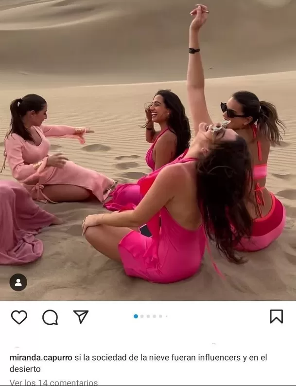 Miranda Capurro desató polémica por comparar su viaje a las dunas de Ica con 'La sociedad de la nieve' / Instagram Miranda Capurro desató polémica por comparar su viaje a las dunas de Ica con 'La sociedad de la nieve' / Instagram