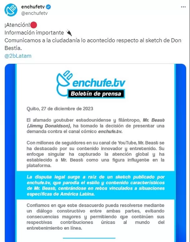 Mr. Beast demandó a Enchufe.tv 