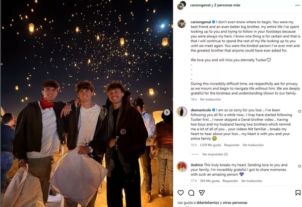 Hermanos de Tucker Genal se despiden con emotivo mensaje / Instagram Hermanos de Tucker Genal se despiden con emotivo mensaje / Instagram