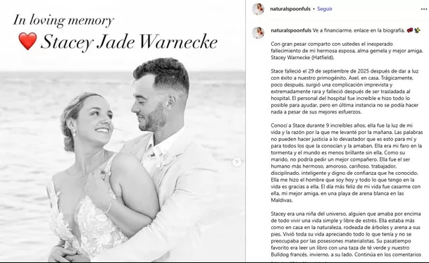 La triste noticia fue confirmada por el esposo de Stacy Hatfield / Instagram La triste noticia fue confirmada por el esposo de Stacy Hatfield / Instagram