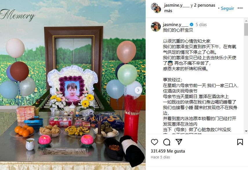 Influencer Jasmine Yong se despidió así de su bebé Enzo / Instagram