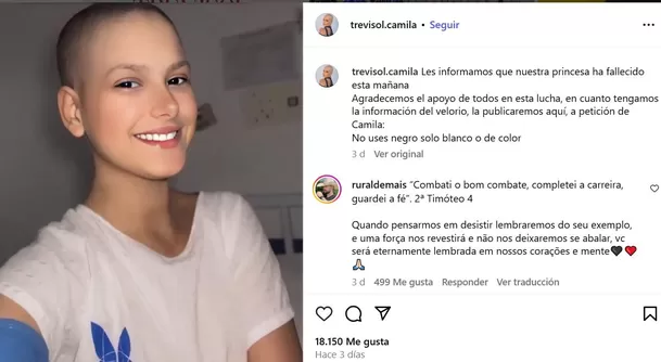 La familia de Camila Trevisol dio a conocer el fallecimiento de la influencer / Instagram
