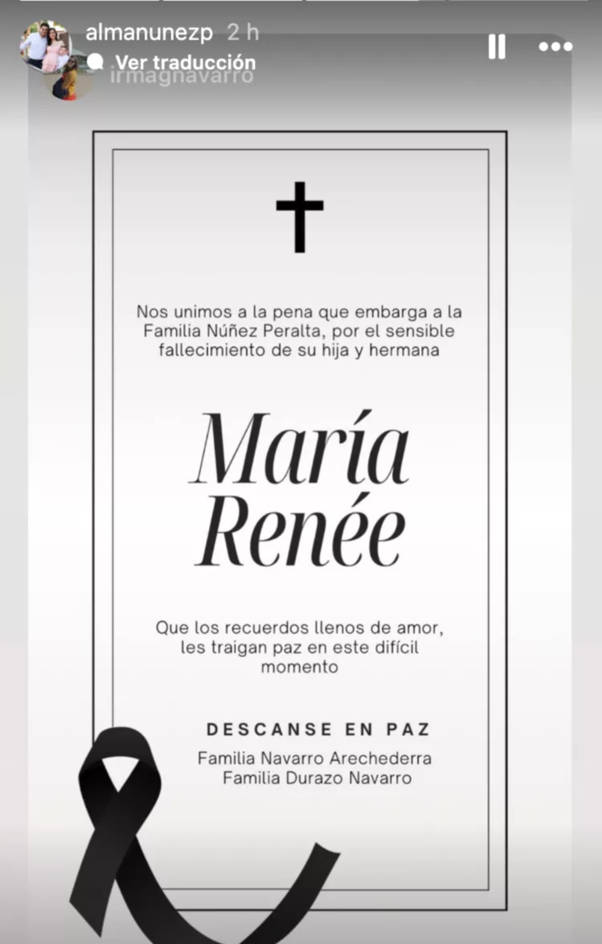 Hermana de María Renée confirmó su muerte en Instagram