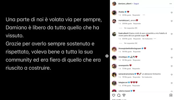 La familia del influencer Damiano Alberti anunció su fallecimiento en redes sociales / Instagram