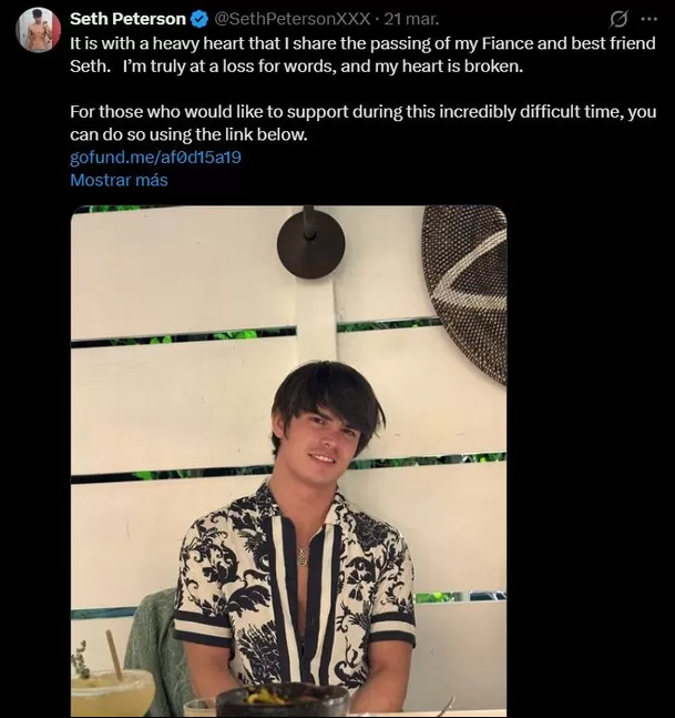 Anuncio de la muerte del actor de cine para adultos Seth Peterson / X