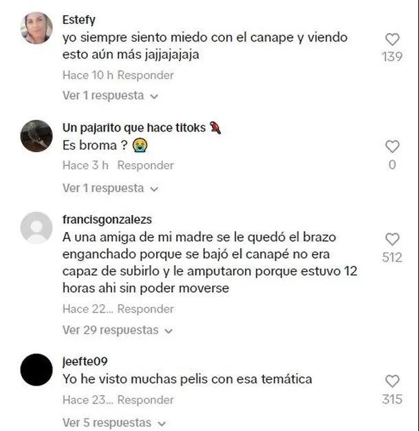 Comentarios en TikTok sobre el video de mujer atrapada debajo del colchón 