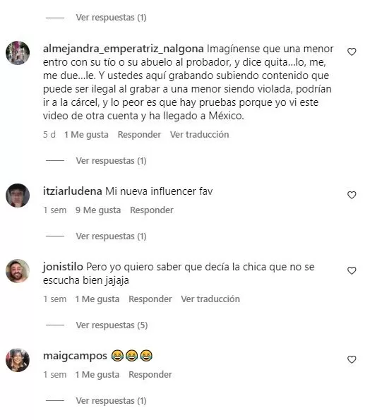 Comentarios en Instagram sobre el video de una pareja teniendo relaciones sexuales en probador de Zara