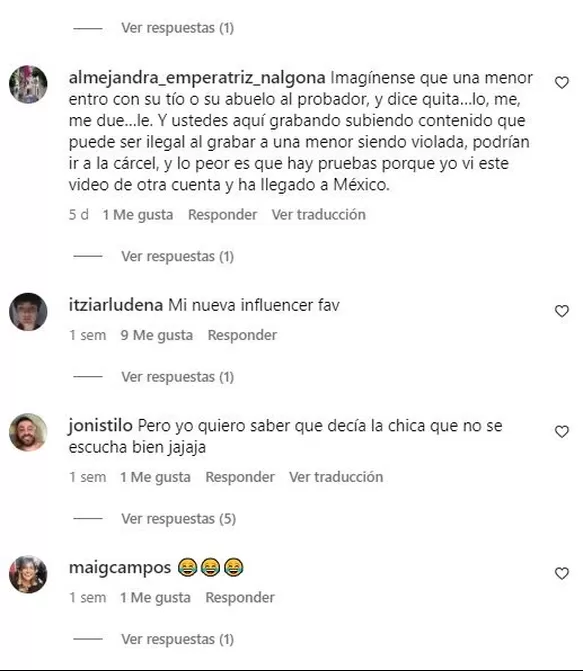 Comentarios en Instagram sobre el video de una pareja teniendo relaciones sexuales en probador de Zara