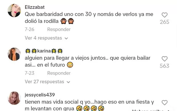 Comentarios en TikTok sobre los abuelitos bailando tema de Bad Bunny