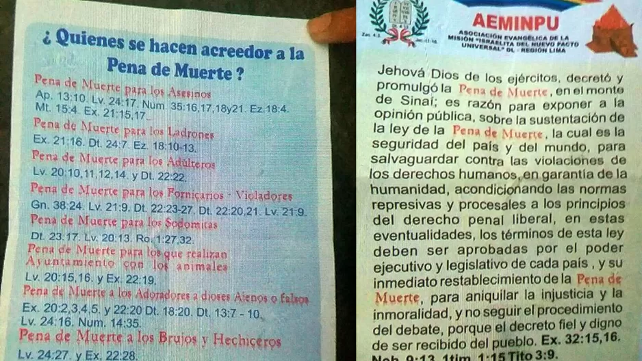 Volantes evangélicos a favor de la pena de muerte. Fotos: WhatsApp #AlertaNoticias 998131696