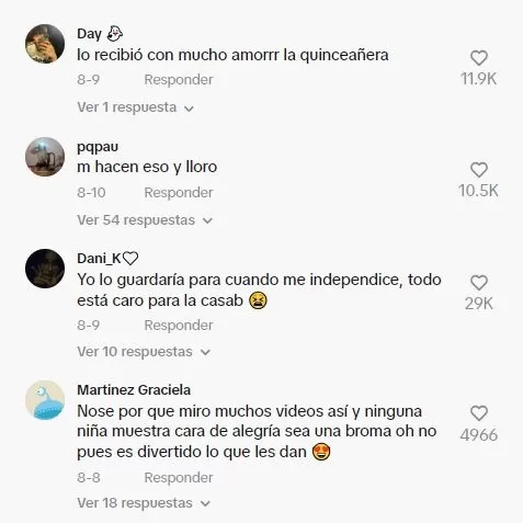 Los usuarios reaccionaron a los insólitos regalos de la quinceañera / TikTok Los usuarios reaccionaron a los insólitos regalos de la quinceañera / TikTok