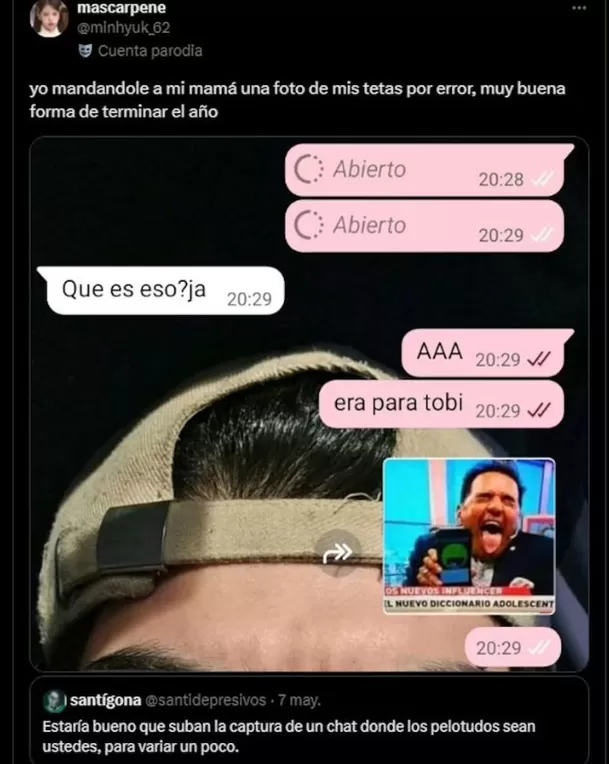 Joven se equivocó y le mandó fotos íntimas a su mamá en WhatsApp / X