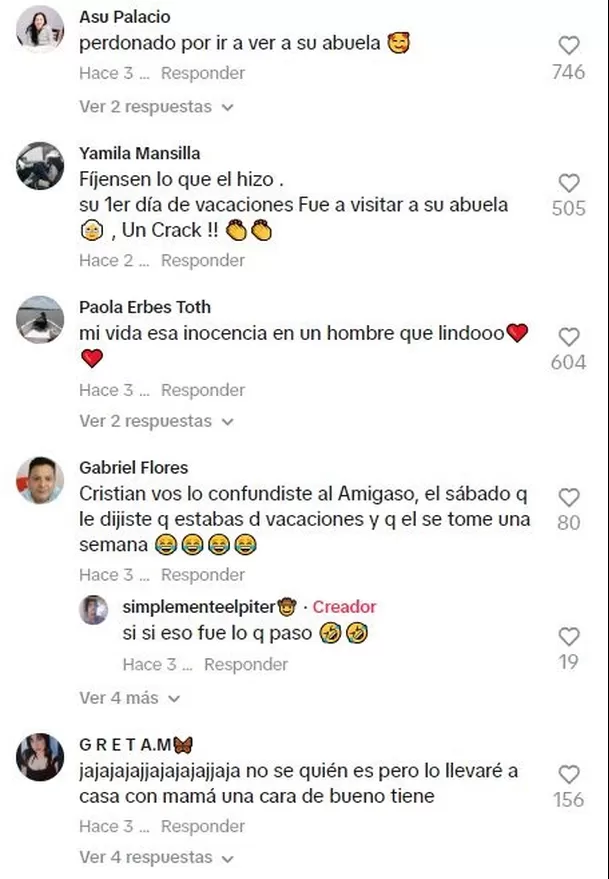 Algunos resaltaron el hecho que el joven haya ido a visitar a su abuela el primer día de sus vacaciones / TikTok