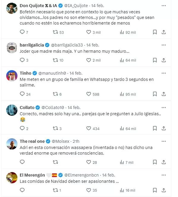 La conversación obtuvo más de 9 mil likes y miles de compartidos. 