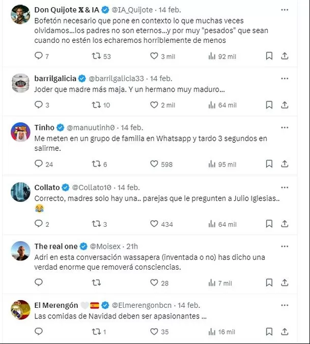 La conversación obtuvo más de 9 mil likes y miles de compartidos. 