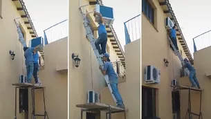 TikTok viral: Intentan instalar un aire acondicionado en un segundo piso, pero todo acaba mal. Foto: @elpupi3