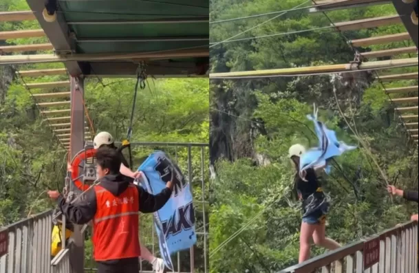 Turista murió tras caer al vacío en parque extremo de China / @Xbacottetangga