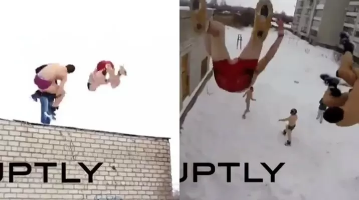 YouTube: jóvenes rusos hacen piruetas semidesnudos en la nieve YouTube: jóvenes rusos hacen piruetas semidesnudos en la nieve