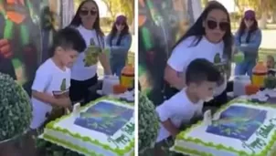 YouTube: Niño golpea a su tía en su cumpleaños porque le empujó la cara contra la torta. Foto: Captura