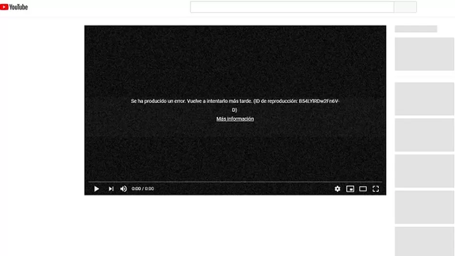 Reportan caída de YouTube. Foto: Captura de pantalla.