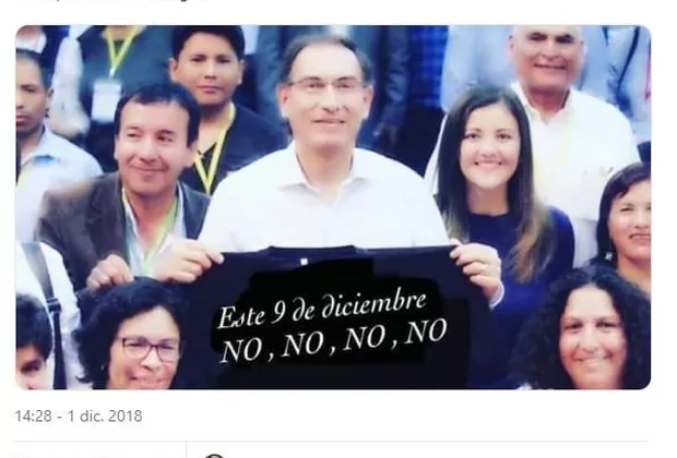 Referéndum: congresista de Fuerza Popular usó foto trucada de Vizcarra para promover el NO