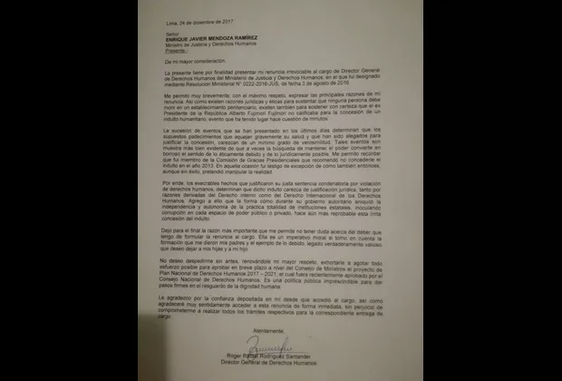 Renuncia el director de Derechos Humanos del Minjus por indulto a Fujimori