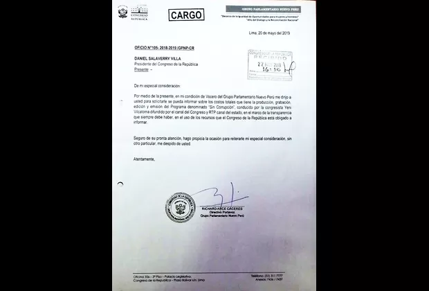 Richard Arce solicitó informe a Salaverry sobre gastos de programa de Vilcatoma
