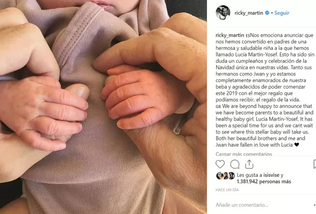 Ricky Martin anunció que adoptó a una niña con este mensaje en Instagram