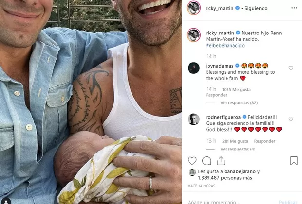 Ricky Martin le dio la bienvenida a su cuarto hijo con tierno mensaje