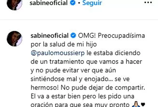 Sabine Moussier comparte alentadoras noticias sobre la salud de su hijo