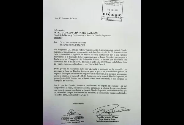 Sánchez y Ávalos reiteran a Pedro Chávarry el pedido de junta extraordinaria