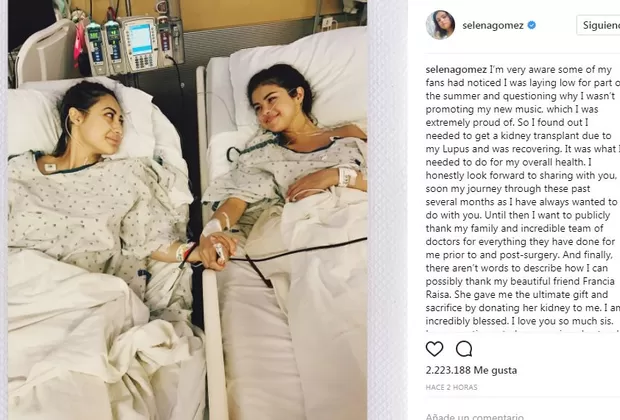 Selena Gómez se sometió a un trasplante de riñón