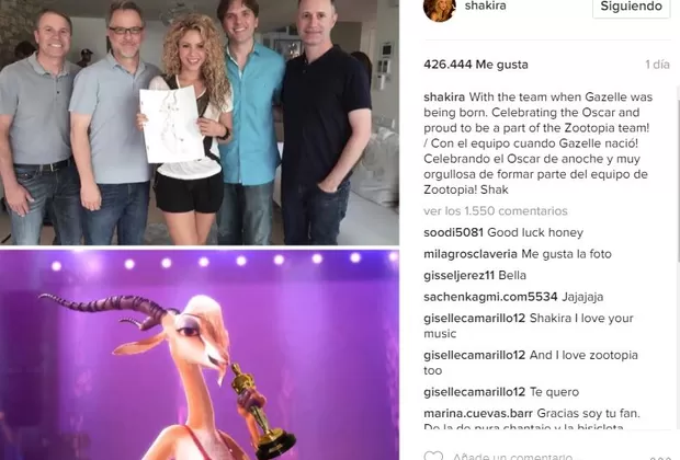 Shakira celebró así el premio Óscar de 'Zootopia'