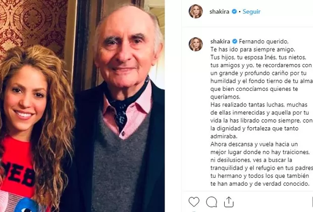 Shakira se despide así del expresidente Fernando de la Rúa, padre de su expareja