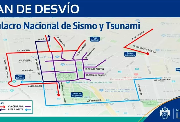 Simulacro de Sismo y Tsunami: conoce el  plan de desvío vehicular en el Centro de Lima