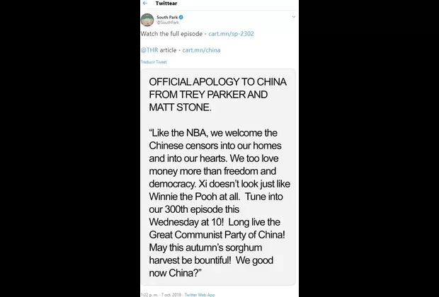 South Park: censuran capítulo en Internet de China por burlarse del gobierno