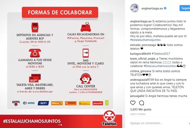 Teletón 2017: Angie Arizaga se unió con este mensaje de solidaridad