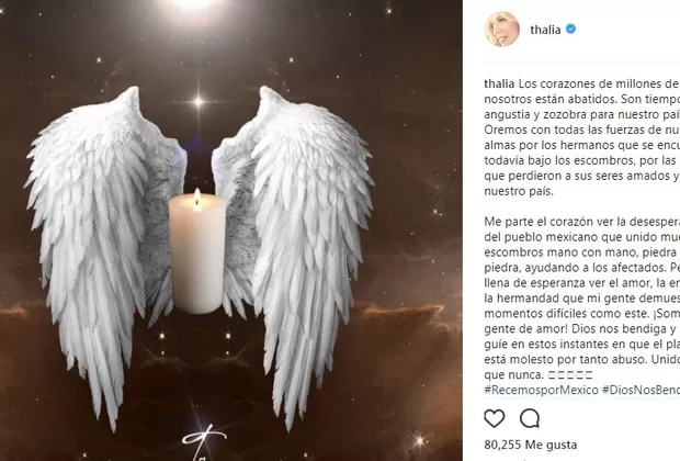 Thalía: este es el mensaje que envió a los mexicanos tras el terremoto