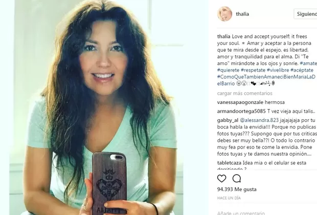Thalía compartió una foto al natural