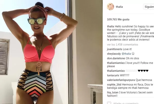 Thalía enciende Instagram con este llamativo traje de baño