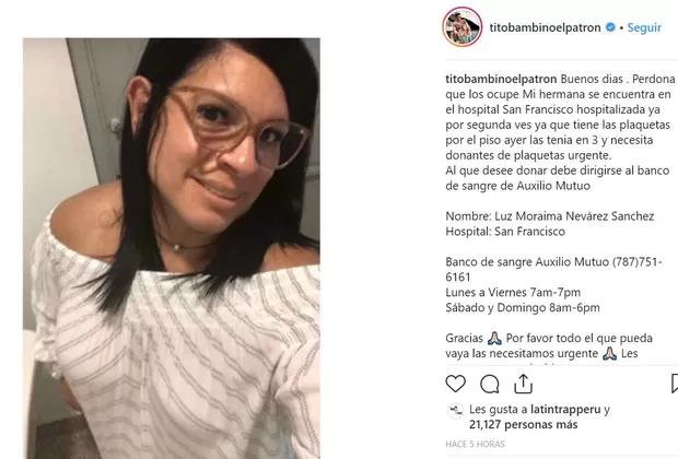 Tito 'El Bambino' hace este pedido a fans por la salud de su hermana