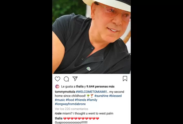 Tommy Mottola publica foto en Instagram y Thalía le deja este piropo