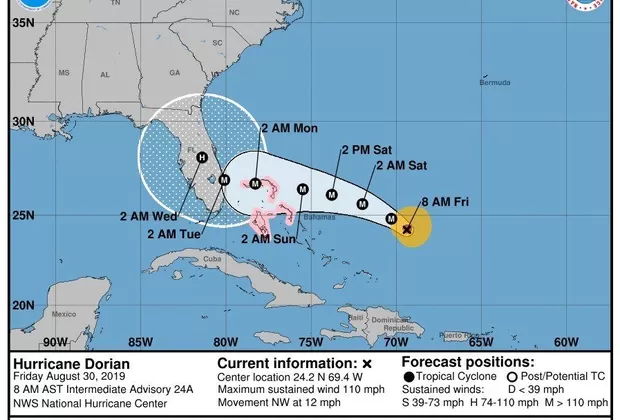 Huracán Dorian podría convertirse en ciclón en su camino a Florida