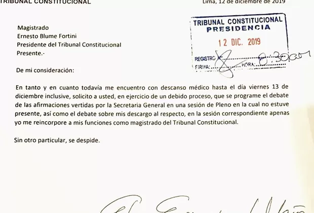 Tribunal Constitucional verá denuncia contra Espinosa-Saldaña en enero de 2020
