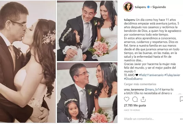 Tula Rodríguez deja emotivo mensaje por aniversario de bodas con Javier Carmona