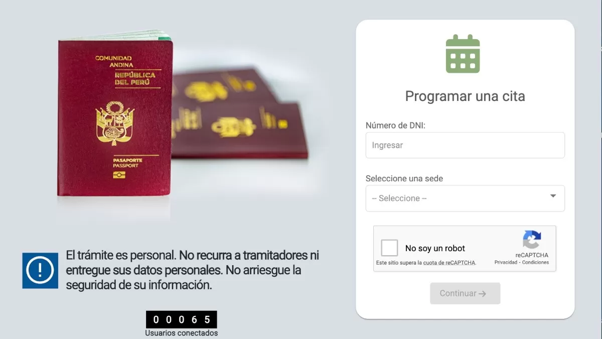 Sistema de citas en línea de Migraciones para sacar pasaporte en Perú. 