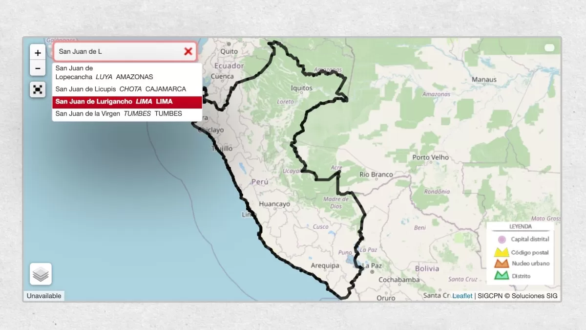 Buscar código postal de distrito de Lima. (Captura: ÚtileInteresante.pe)